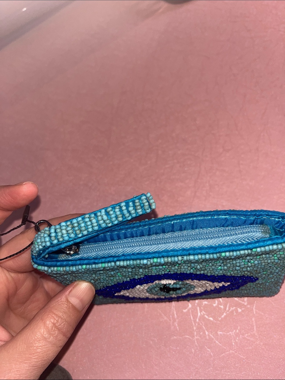 Beaded Evil Eye Wristlet Pouch in Aqua & Blue - Picture 8 of 16